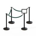 Montour Line Stanchion Post and Rope Kit Black, 4FlatTop 3Green Rope 8.5x11H Sign C-Kit-3-BK-FL-1-Tapped-1-8511-H-3-PVR-GN-PS